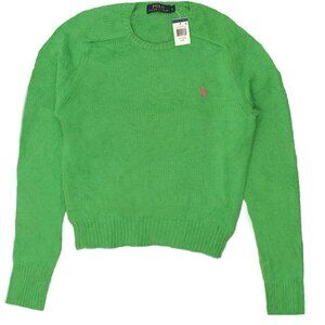 NEW $165 Polo Ralph Lauren Sweater!  Green With Pink Polo Player  Pure Cotton